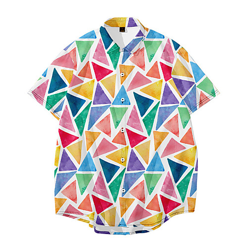 

Men's Shirt 3D Print Geometric Button-Down 3D Print Short Sleeve Daily Tops Casual Fashion Hawaiian Rainbow