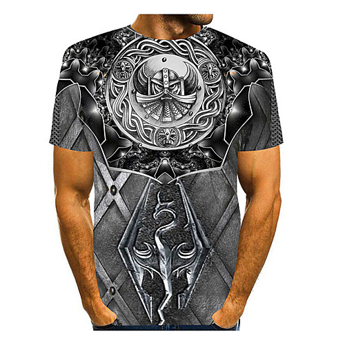 

Men's T shirt 3D Print 3D Cartoon 3D Print Short Sleeve Daily Tops Casual Fashion Gray