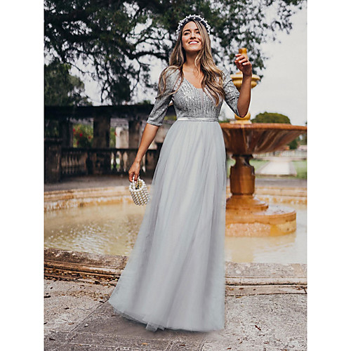 

Women's A Line Dress Maxi long Dress Red Light gray Navy Blue 3/4 Length Sleeve Solid Color Fall Spring Elegant Formal 2021 S M L XL XXL 3XL 4XL 5XL 6XL 7XL