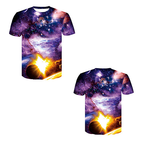 

Men's T shirt 3D Print 3D Rivet Mesh Short Sleeve Casual Tops Purple