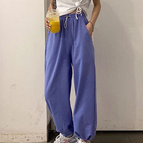 

Women's Simple Chino Comfort Casual Going out Bloomers Pants Plain Full Length Drawstring White Black Blue Gray