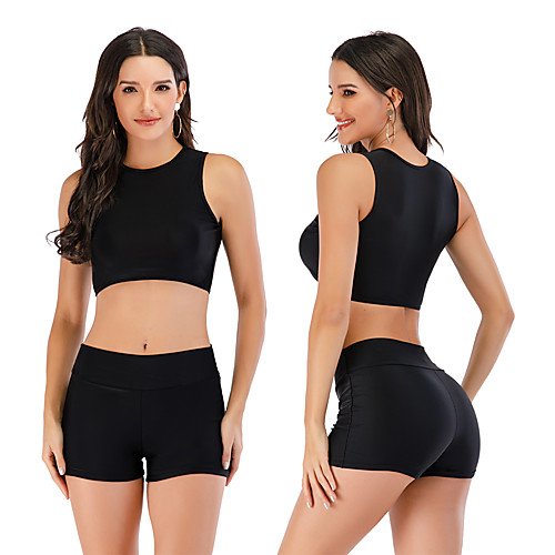 

Women's Tankini Two Piece Swimsuit Swimwear Breathable Quick Dry Sleeveless 2 Piece - Swimming Surfing Water Sports Solid Colored Autumn / Fall Spring Summer