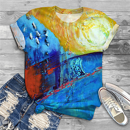 

Women's Plus Size Print Graphic T shirt Large Size Round Neck Short Sleeve Tops Big Size