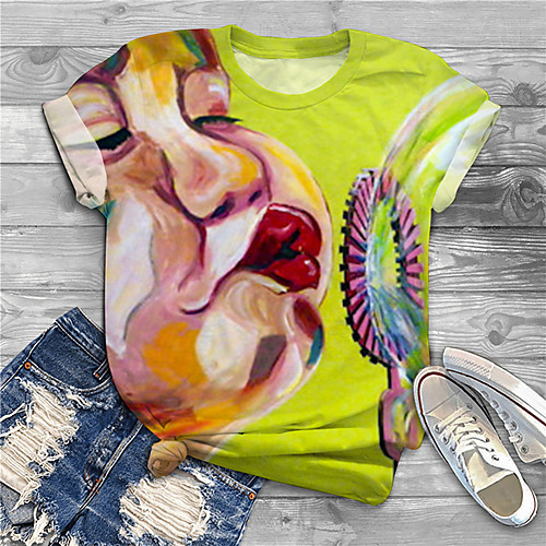 

Women's Plus Size Print Graphic Portrait T shirt Large Size Round Neck Short Sleeve Tops Big Size
