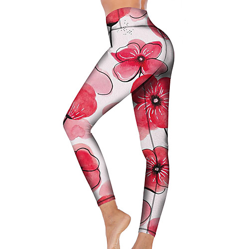 

21Grams Women's High Waist Yoga Pants Cropped Leggings Tummy Control Butt Lift Breathable Red Fitness Gym Workout Running Winter Sports Activewear High Elasticity