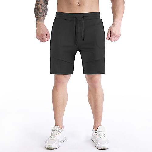 

Men's High Waist Running Shorts Athletic Shorts Bottoms Drawstring Pocket Cotton Fitness Gym Workout Running Training Exercise Breathable Quick Dry Soft Sport Solid Colored Black Light Gray Dark Blue