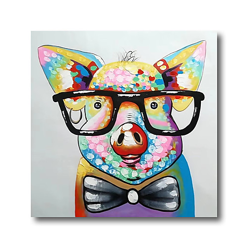 

Oil Painting Hand Painted Square Animals Pop Art Modern Stretched Canvas
