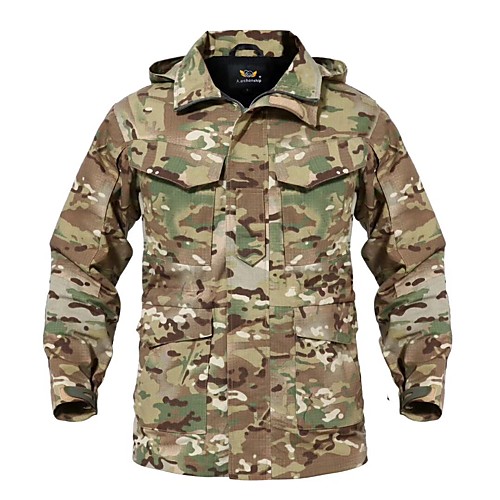 

Men's Hunting Jacket Outdoor Waterproof Windproof Wearproof Fall Spring Summer Solid Colored Camo Polyester CP Color Python pattern police black Black