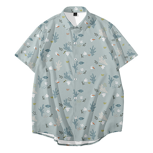 

Men's Shirt 3D Print Fish Animal Button-Down 3D Print Short Sleeve Daily Tops Casual Fashion Hawaiian White Black Blue
