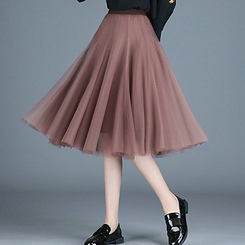 

Women's Vacation Going out Elegant Streetwear Skirts Solid Colored Layered Pleated Black Blushing Pink Khaki