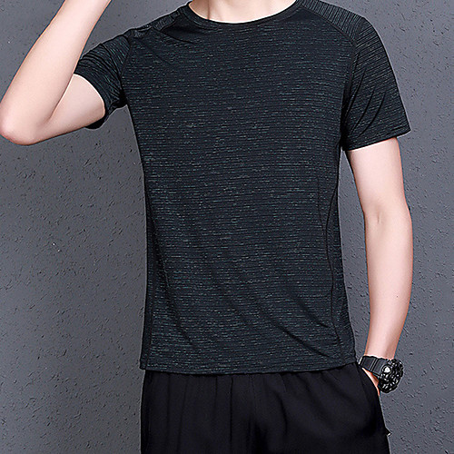 

Men's T shirt Hiking Tee shirt Short Sleeve Crew Neck Tee Tshirt Top Outdoor Lightweight Breathable Quick Dry Soft Summer Spandex Elastane Stripes Black Burgundy Blue Fishing Climbing Running