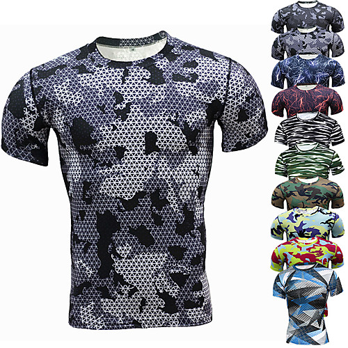 

Men's Hunting T-shirt Camo / Camouflage Short Sleeve Outdoor Summer Well-ventilated Ultra Light (UL) Breathability Quick Dry Top Polyester Camping / Hiking Hunting Fishing Traveling Blue and White