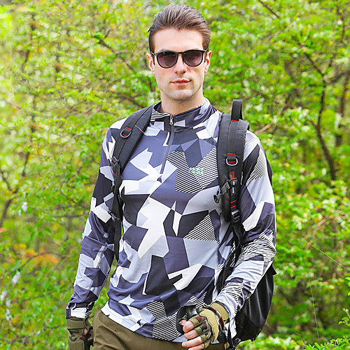 

Men's T shirt Hiking Tee shirt Long Sleeve Stand Collar Tee Tshirt Top Outdoor Lightweight Breathable Quick Dry Soft Autumn / Fall Spring Polyester Camo Army Green Navy Blue Blue Fishing Climbing