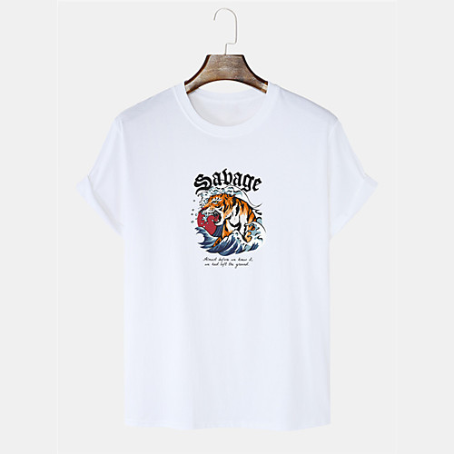 

Men's T shirt Hot Stamping Graphic Prints Tiger Short Sleeve Casual Tops 100% Cotton Fashion White Blue Yellow