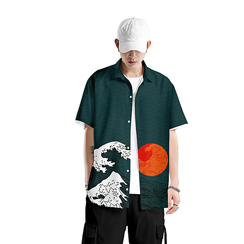 

Men's Shirt 3D Print Scenery Button-Down 3D Print Short Sleeve Daily Tops Casual Fashion Hawaiian Black Blue Red