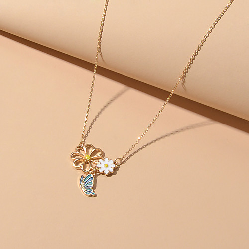 

Women's Pendant Necklace Flower Butterfly Sweet Alloy Gold 41.5 cm Necklace Jewelry For Beach Festival