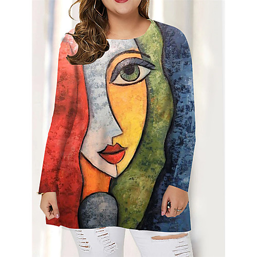 

Women's Plus Size Print Graphic Portrait T shirt Large Size Round Neck Long Sleeve Tops Big Size