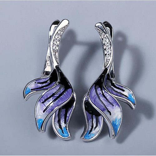 

Women's AAA Cubic Zirconia Earrings Monogram Petal Elegant European Trendy Earrings Jewelry Silver For Wedding Gift Date 1 Pair