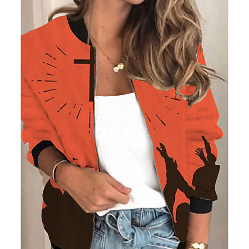 

Women's Print Print Active Spring & Fall Jacket Regular Party Long Sleeve Air Layer Fabric Coat Tops Orange