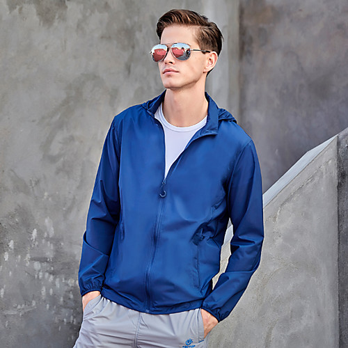 

Men's Hiking Skin Jacket Hiking Windbreaker Outdoor Solid Color Packable Lightweight UV Sun Protection Breathable Outerwear Jacket Top Single Slider Hunting Running Beach Blue Grey Sky Blue