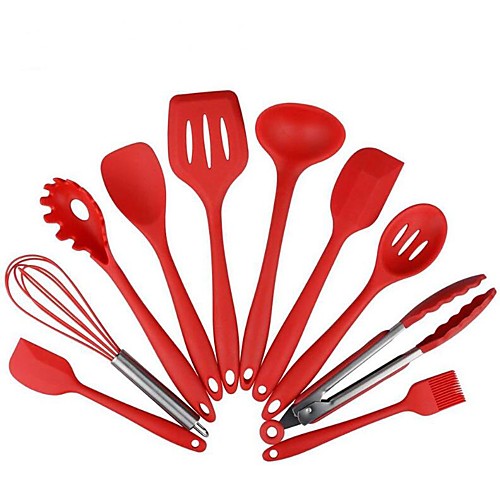 

10 Piece Heat Resistant Silicone Cookware Set Non-stick Cooking Baking Tool Kit FDA Kitchen Utensils Set Spatula,Spoon Ladle Spaghetti Server Slotted Turner Cooking Tools