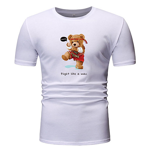 

Men's T shirt Other Prints Graphic Short Sleeve Casual Tops Basic White Black