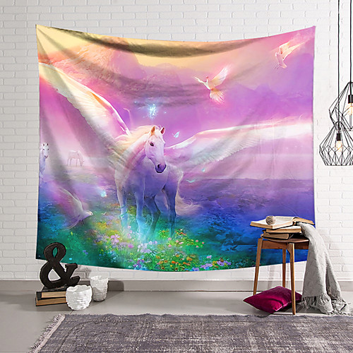 

Wall Tapestry Art Decor Blanket Curtain Hanging Home Bedroom Living Room Decoration Polyester White Horse Wings Wonderland