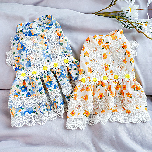 

Dog Cat Dress Lace Flower Elegant Adorable Cute Dailywear Casual / Daily Dog Clothes Puppy Clothes Dog Outfits Breathable Blue Orange Costume for Girl and Boy Dog Polyester XS S M L XL