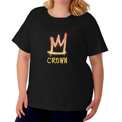 

Women's Plus Size Graphic Prints Letter T shirt Large Size Crewneck Short Sleeve Basic Tops Big Size / Cotton