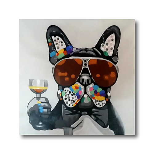 

Oil Painting Hand Painted Square Animals Pop Art Modern Stretched Canvas
