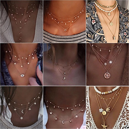 

Choker Necklace Charm Necklace Layered Star Ladies Punk Lolita Bohemian Fashion Rhinestone Alloy Gold Layer Necklace 1 Layer Necklace 2 Layer Necklace 3 Layer Necklace 4 40 cm Necklace Jewelry