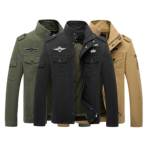 

Men's Bomber Jacket Military Tactical Jacket Outdoor Solid Color Lightweight Breathable Quick Dry Soft Jacket Top Cotton Full Length Visible Zipper Hunting Fishing Climbing Black Army Green Khaki