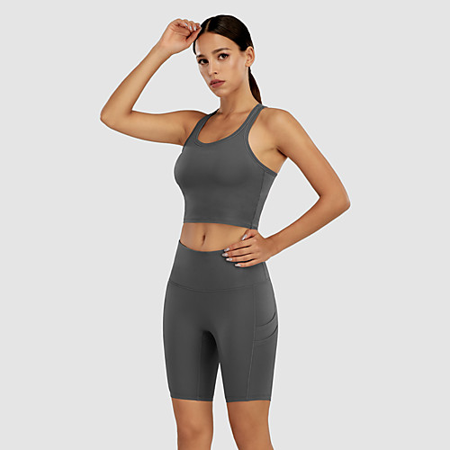 

Women's 2pcs Yoga Suit Racerback Solid Color Black Purple Army Green Nylon Yoga Fitness Gym Workout Clothing Suit Sleeveless Sport Activewear Tummy Control Butt Lift Breathable Quick Dry Stretchy Slim