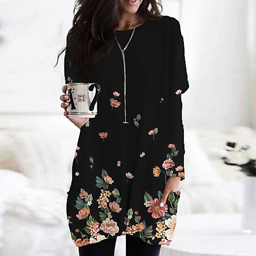 

Women's T Shirt Dress Tee Dress Short Mini Dress Black Blue Long Sleeve Print Color Block Animal Print Fall Spring Round Neck Casual 2021 S M L XL XXL 3XL