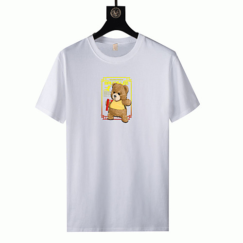 

Men's T shirt Hot Stamping Graphic Prints Bear Short Sleeve Casual Tops 100% Cotton Fashion White Black Blue