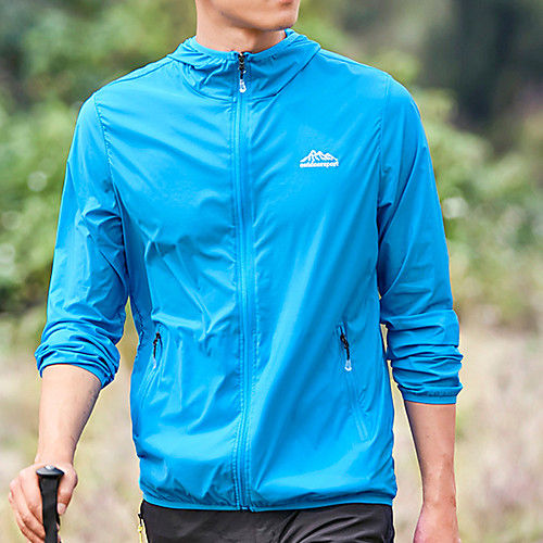 

Men's Hiking Skin Jacket Hiking Windbreaker Outdoor Solid Color Packable Waterproof Lightweight UV Sun Protection Outerwear Jacket Top Full Length Visible Zipper Fishing Climbing Running Blue Grey