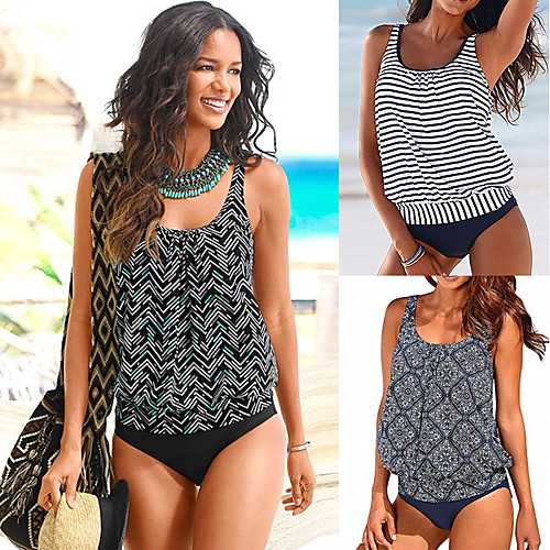 

striped tankini swimsuits for women plus size swimwear tummy control two piece bathing suits