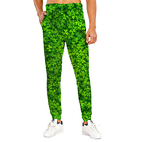 

Men's Sporty Casual / Sporty Breathable Quick Dry Sports Casual Holiday Saint Patrick Day Pants Sweatpants Pants Plants Graphic Prints Full Length Print Green