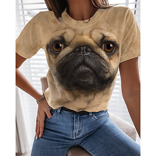 

Women's T shirt Dog Graphic 3D Print Round Neck Tops Basic Basic Top Yellow