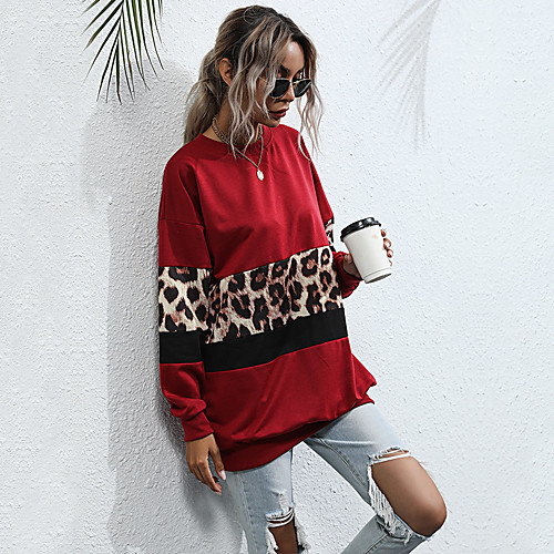 

Women's Sweatshirt Sweater Pullover Leopard Print Patchwork Crew Neck Sport Athleisure Sweatshirt Top Long Sleeve Breathable Soft Comfortable Everyday Use Casual Daily Outdoor