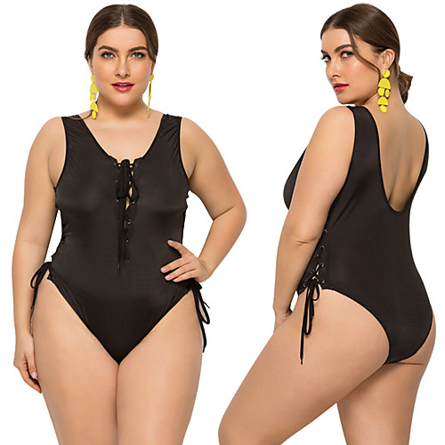 

Women's One Piece Swimsuit Solid Colored Padded Swimwear Bodysuit Swimwear Black Breathable Quick Dry Comfortable Sleeveless - Swimming Surfing Water Sports Summer Plus Size / Elastane