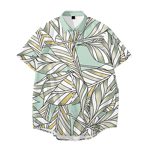 

Men's Shirt 3D Print Plants Button-Down 3D Print Short Sleeve Daily Tops Casual Fashion Hawaiian Blue Green Dark Green