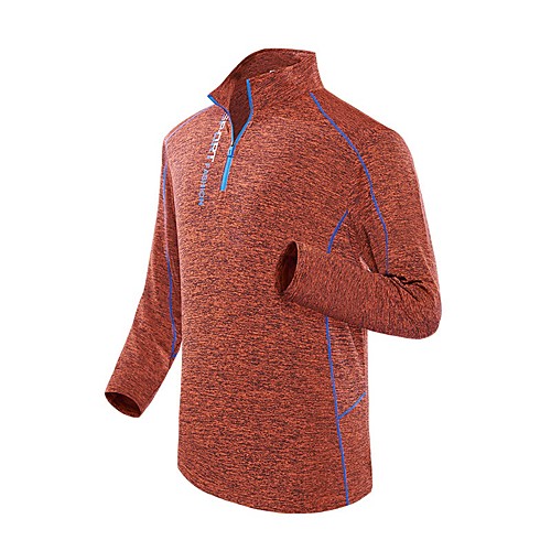 

Men's T shirt Hiking Tee shirt Long Sleeve Stand Collar Tee Tshirt Top Outdoor Lightweight Breathable Quick Dry Soft Autumn / Fall Spring Polyester Stripes Dark Grey Red Sky Blue Fishing Climbing