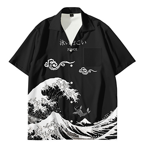 

Men's Shirt 3D Print Landscape Button-Down 3D Print Short Sleeve Daily Tops Casual Fashion Hawaiian Black