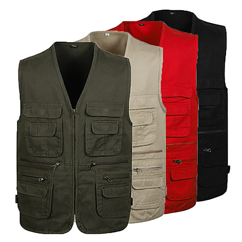 

Men's Hiking Vest / Gilet Fishing Vest Outdoor Solid Color Lightweight Breathable Quick Dry Wear Resistance Top Cotton Single Slider Camping / Hiking Hunting Fishing White Black Red Army Green Khaki