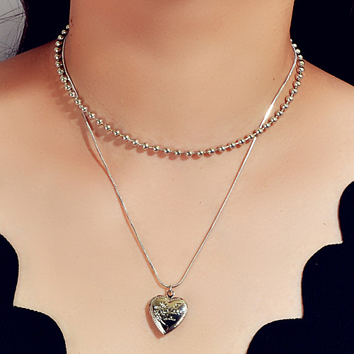 

Women's Pendant Necklace Double Layered Heart Trendy Alloy Silver 37.5 cm Necklace Jewelry For Street Festival