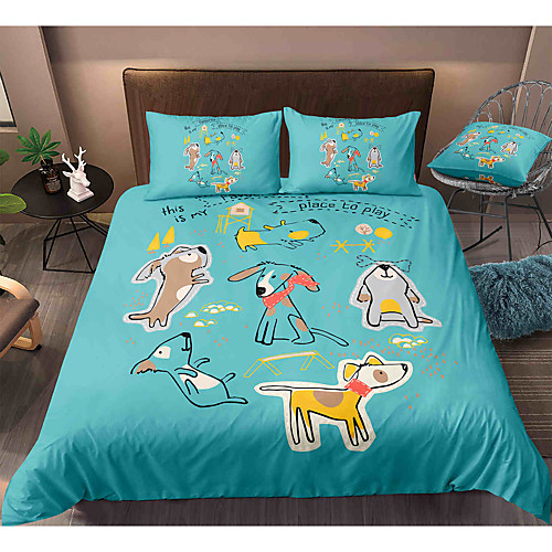 

Cartoon Dog 3-Piece Duvet Cover Set Hotel Bedding Sets Comforter Cover with Soft Lightweight Microfiber, Include 1 Duvet Cover, 2 Pillowcases for Double/Queen/King(1 Pillowcase for Twin/Single)