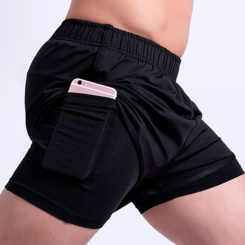 

Men's Running Shorts Athletic Shorts Bottoms 2 in 1 Pocket Spandex Fitness Gym Workout Running Active Training Exercise Breathable Quick Dry Moisture Wicking Normal Sport Black BlackGray / Stretchy