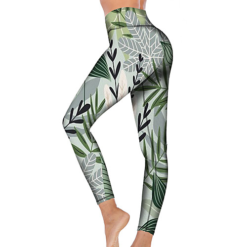 

21Grams Women's High Waist Yoga Pants Cropped Leggings Tummy Control Butt Lift Breathable Green Fitness Gym Workout Running Winter Sports Activewear High Elasticity
