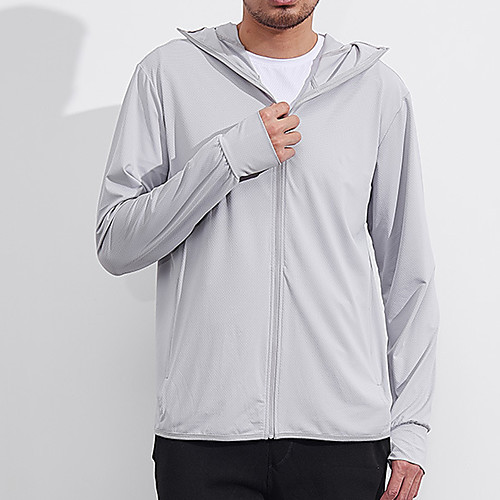 

Men's Hiking Skin Jacket Hiking Windbreaker Outdoor Solid Color Packable Lightweight UV Sun Protection Breathable Outerwear Jacket Top Full Length Visible Zipper Fishing Climbing Running White Grey